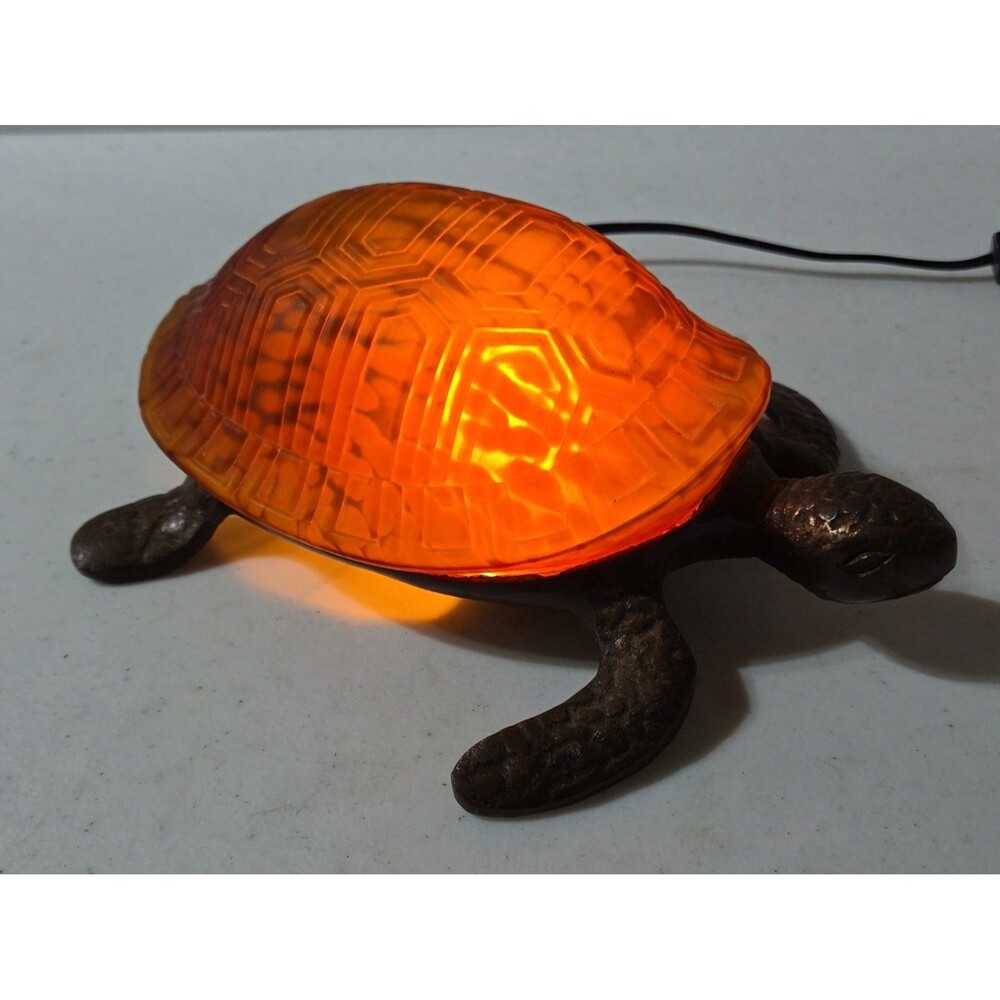 Turtle Table Desk Lamp Amber Glass Shell Bronze Finish WORKS